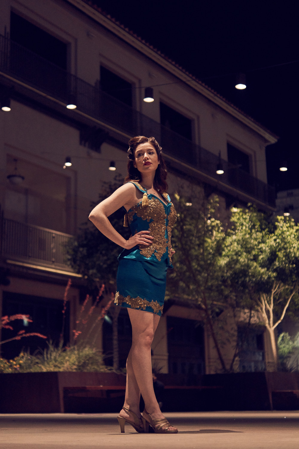 Another shot of the teal dress to showcase more fabric and embroidery detail